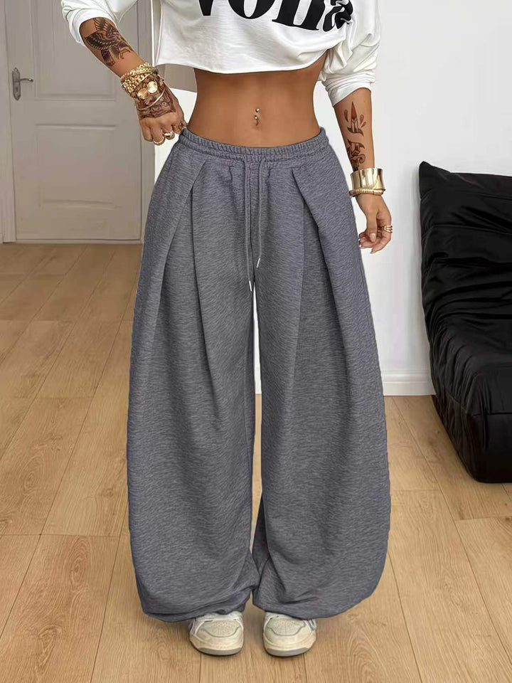 Women's Wide-Leg Pleated Athletic Pants – High Waist Stretch Trouser