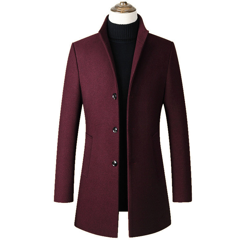 Men's Stand Collar Trench Coat – Mid-Length Streamlined Fit