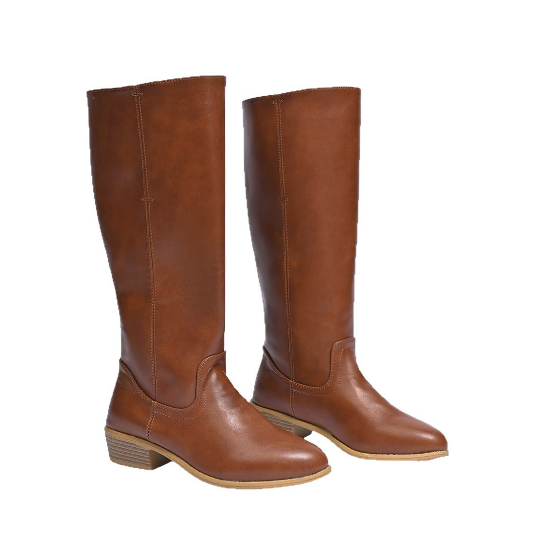 Women's Knee-High Chunky Heel Boot – Classic Round Toe Design