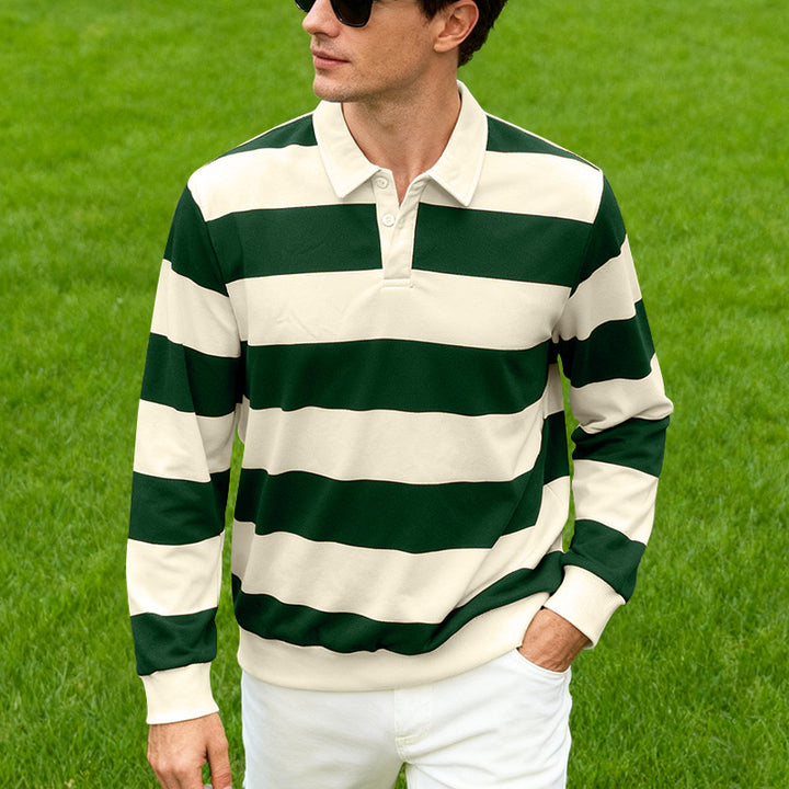 Men's Striped Loose Fit Polo – Asymmetric Preppy Design