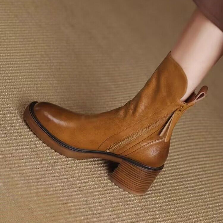 Women's Ankle Boot with Thick Block Heel – Structured High Heel