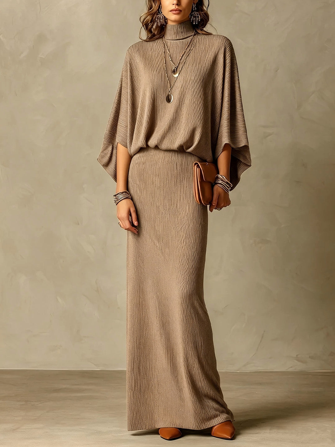 Women's Two Piece Set Cotton Batwing Sleeve Top & Long Skirt