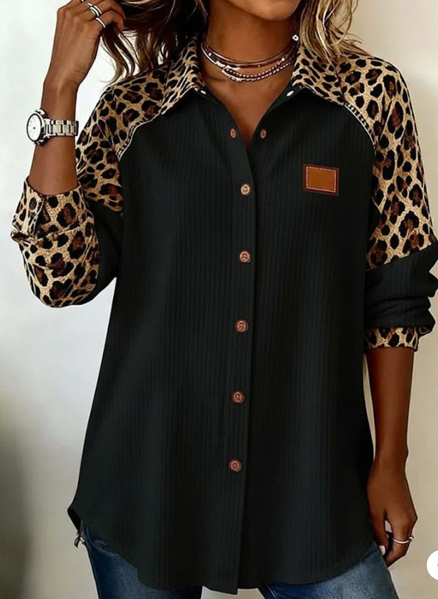 Women's Printed Blouse – Lapel, Loose Fit Cardigan Style Top