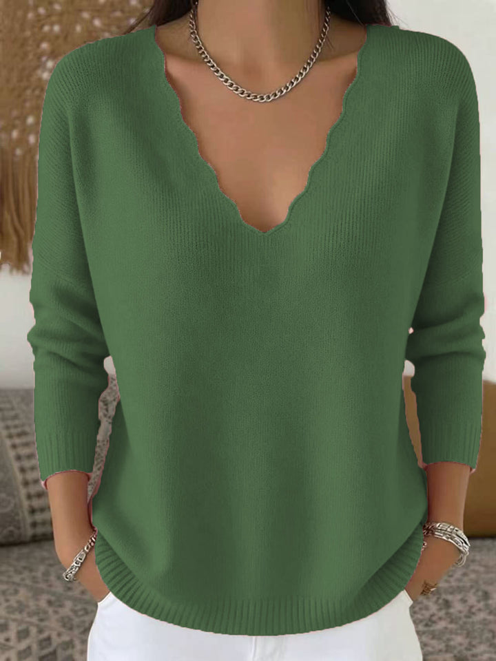 Women's V-Neck Wool Blend Sweater – Knitted Relaxed Fit Pullover