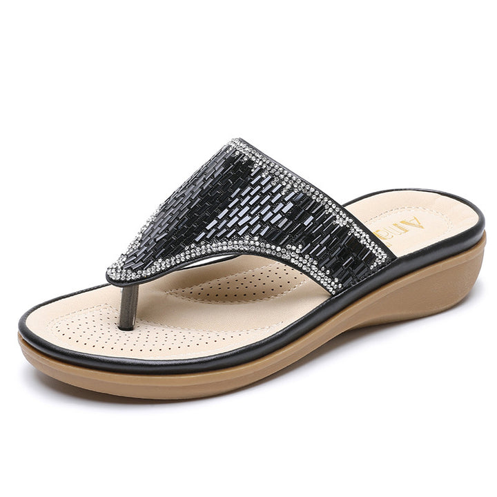 Women's Rhinestone Flat Sandals – Low Heel Bohemian Style