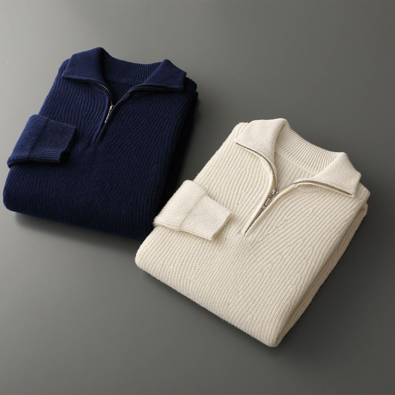 Men's Half-Zip Polo Collar Sweater – Relaxed Loose Fit