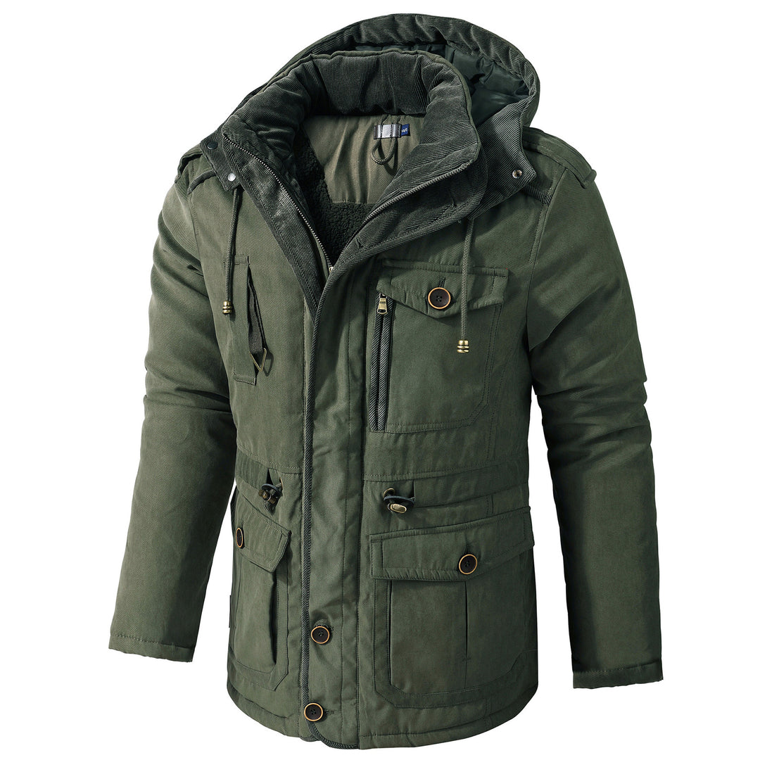Men's Fleece-Lined Coat – Mid-Length Loose Fit with Patch Pockets