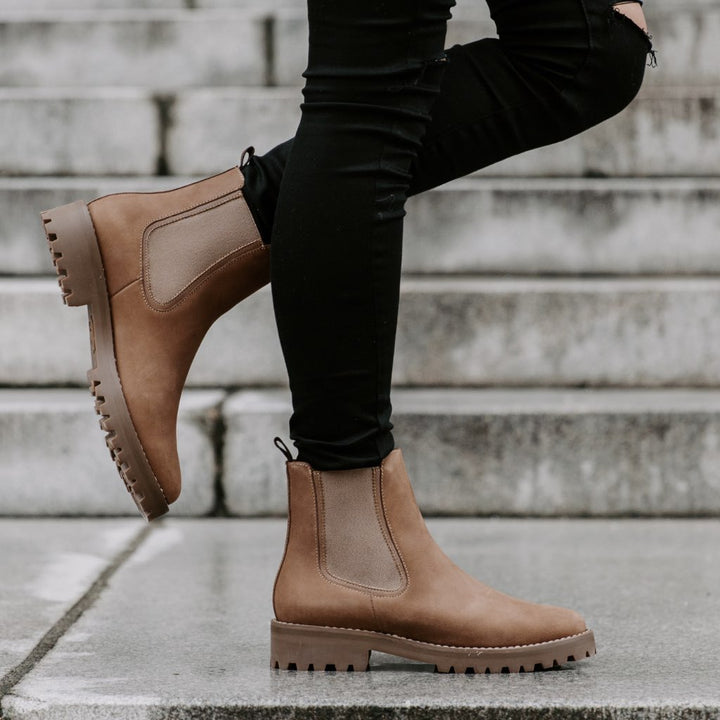 Women's Chunky Platform Ankle Boot – Vegan Leather Round Toe