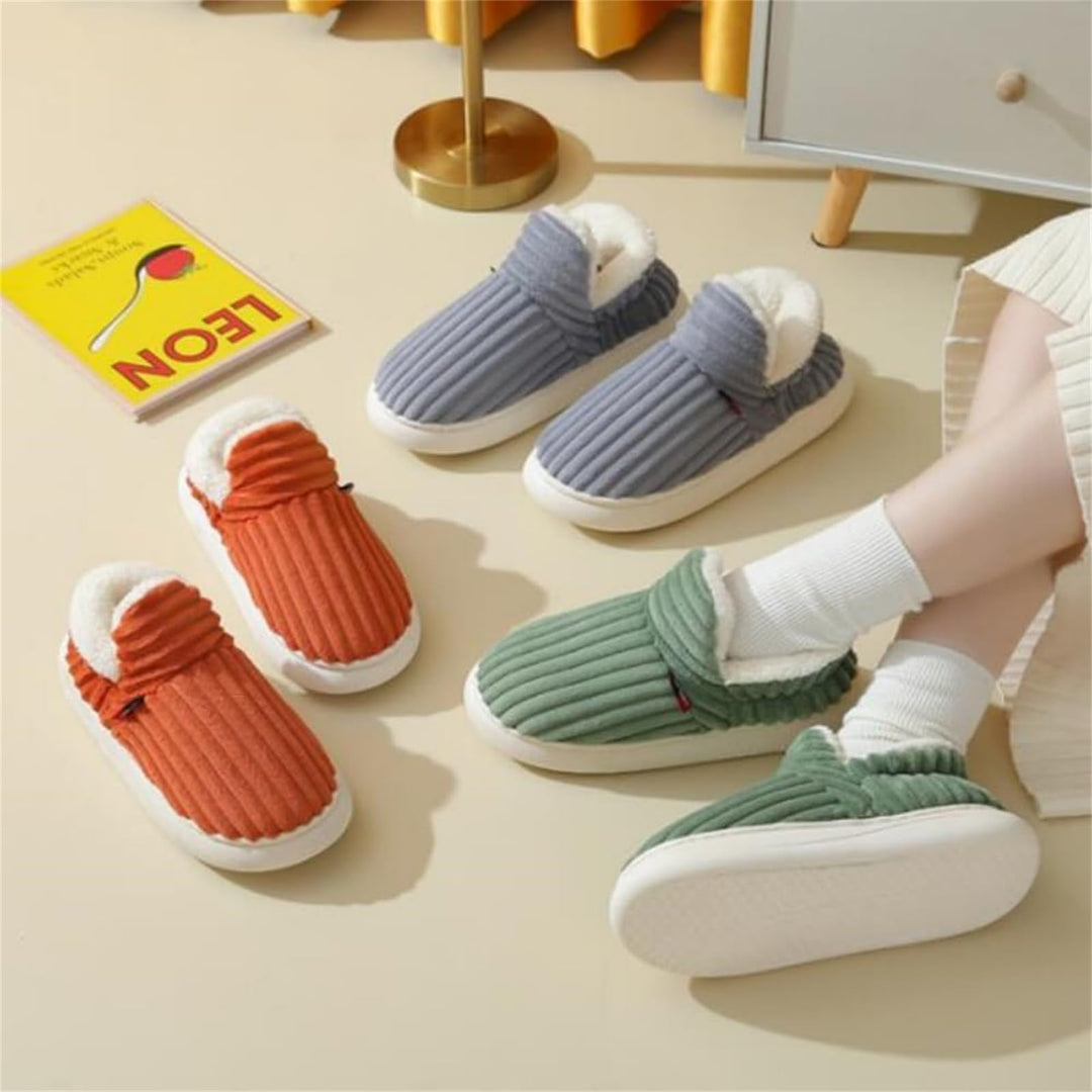Women's Ribbed Indoor Slipper – Plush Lined, Thick Cushioned Sole