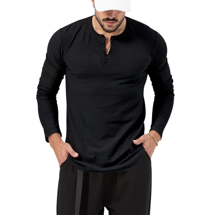 Men's Henley Long Sleeve T-Shirt – Regular Fit, Pullover, Cotton Blend