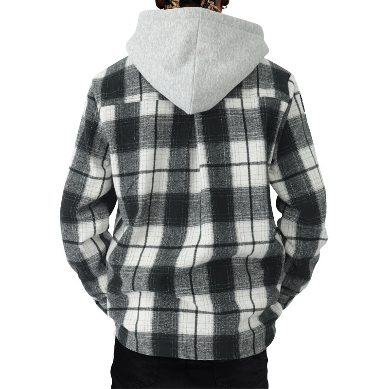 Men's Flannel Plaid Cotton Shirt – Jacquard Hooded Cardigan