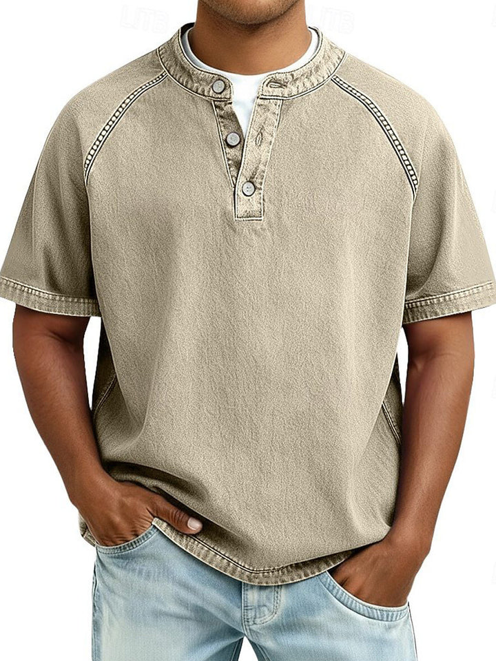 Men's Short Sleeve Button-Down Shirt – Loose Fit Cotton Casual