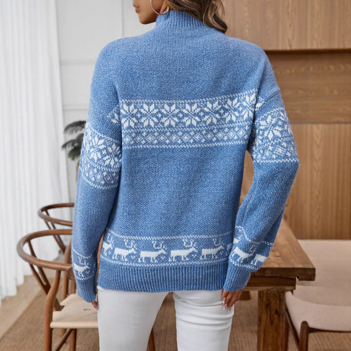 Women's Pullover Sweater – Snowflake Knit Half Turtleneck