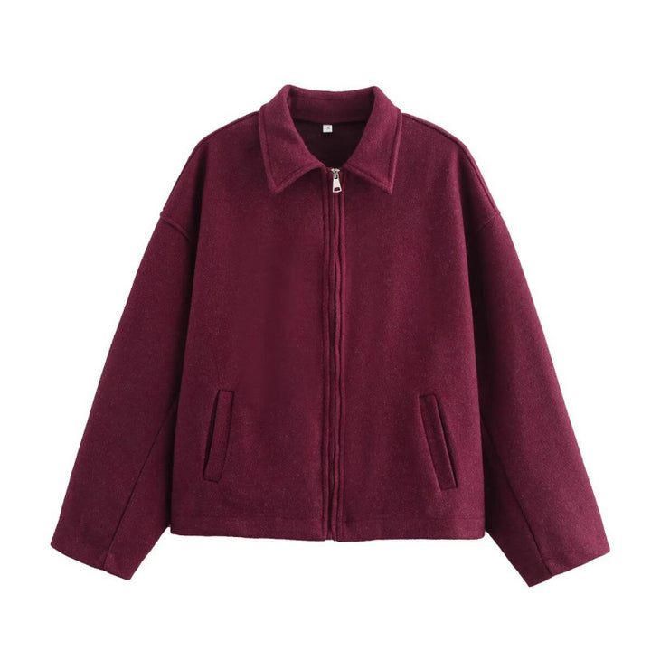 Women's Retro Collar Jacket – Relaxed Fit Wrinkle-Resistant Finish