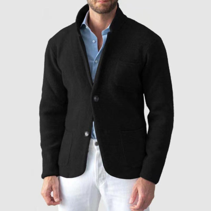 Men's Stand Collar Cotton Blend Jacket – Slim Fit with Patch Pockets