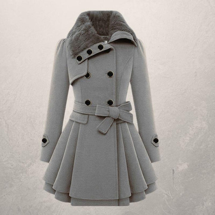 Women's Wool Blend Coat – Double-Breasted Slim Mid-Length Jacket