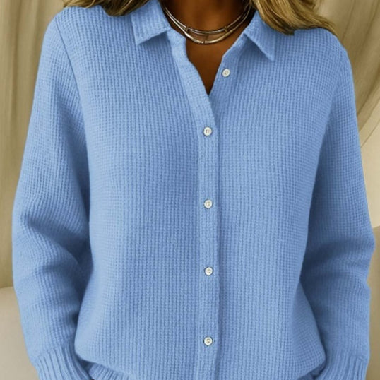 Women's Knitted Sweater with Lapel – Button Front, Relaxed Fit
