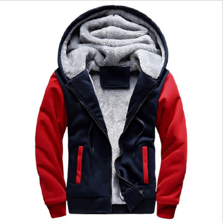 Men's Fleece-Lined Zip Cardigan – Color-Block Hooded Jacket