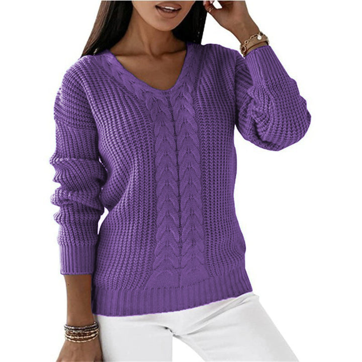 Cable Knit Sweater – Women's Soft V-Neck Textured Pullover