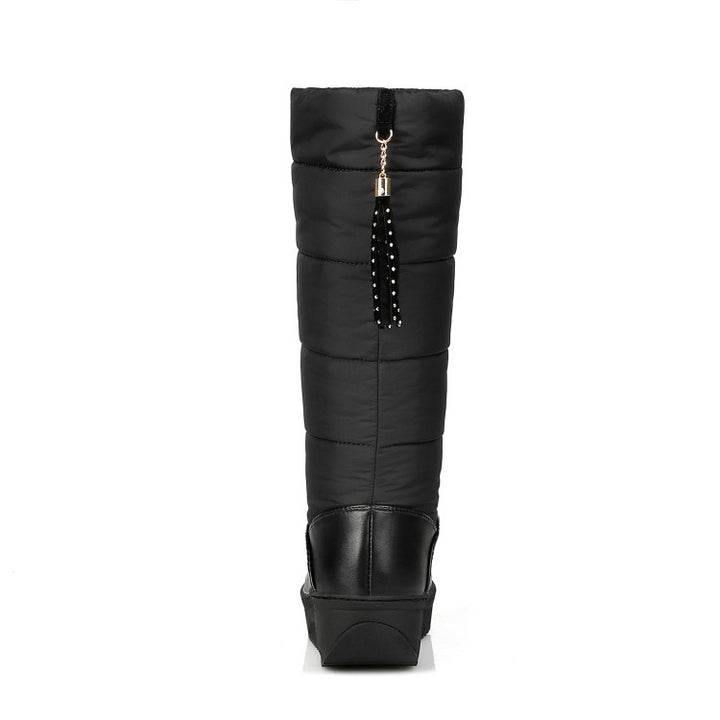 Women's Knee-High Wedge Boot – Vegan Leather with Tassel Detail