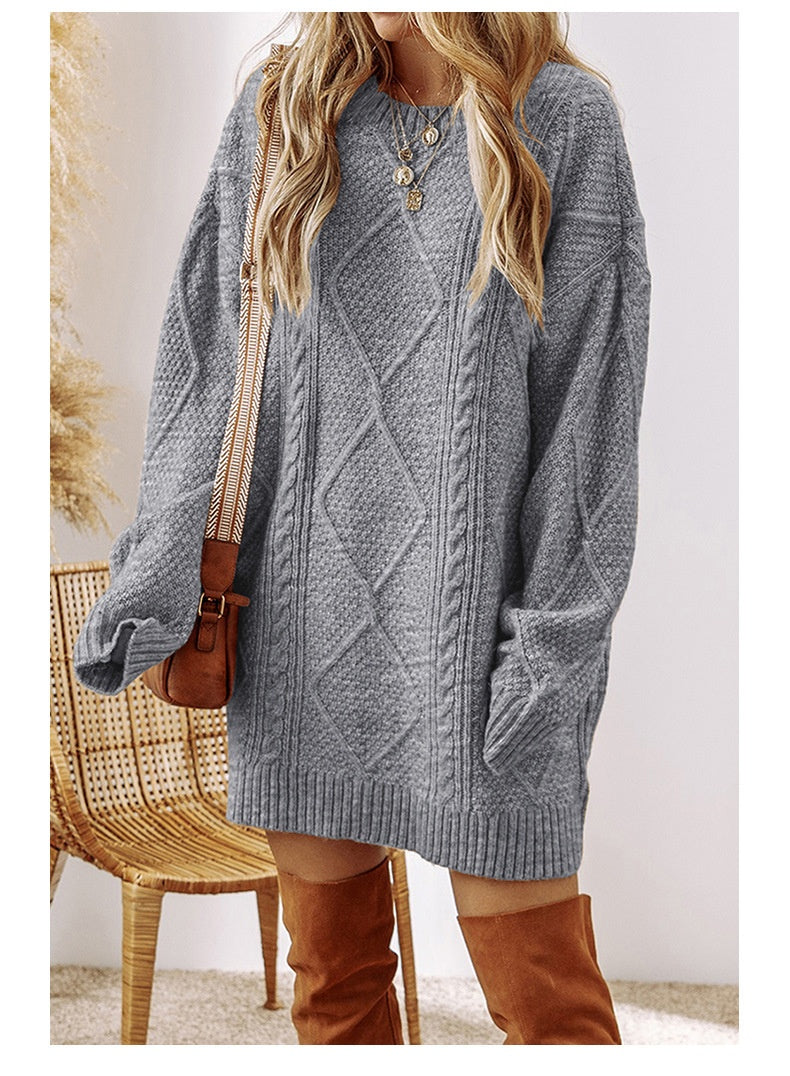 Women's Knit Sweater Mini Dress – High Waist Pullover Silhouette