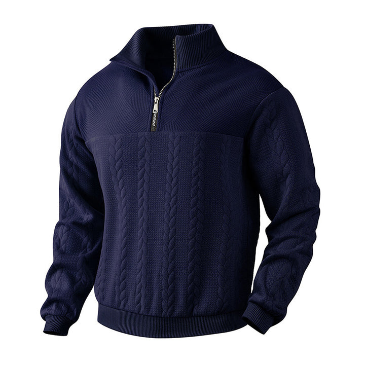 Men's Quarter-Zip Jacquard Hoodie – Relaxed Fit Knit Pullover