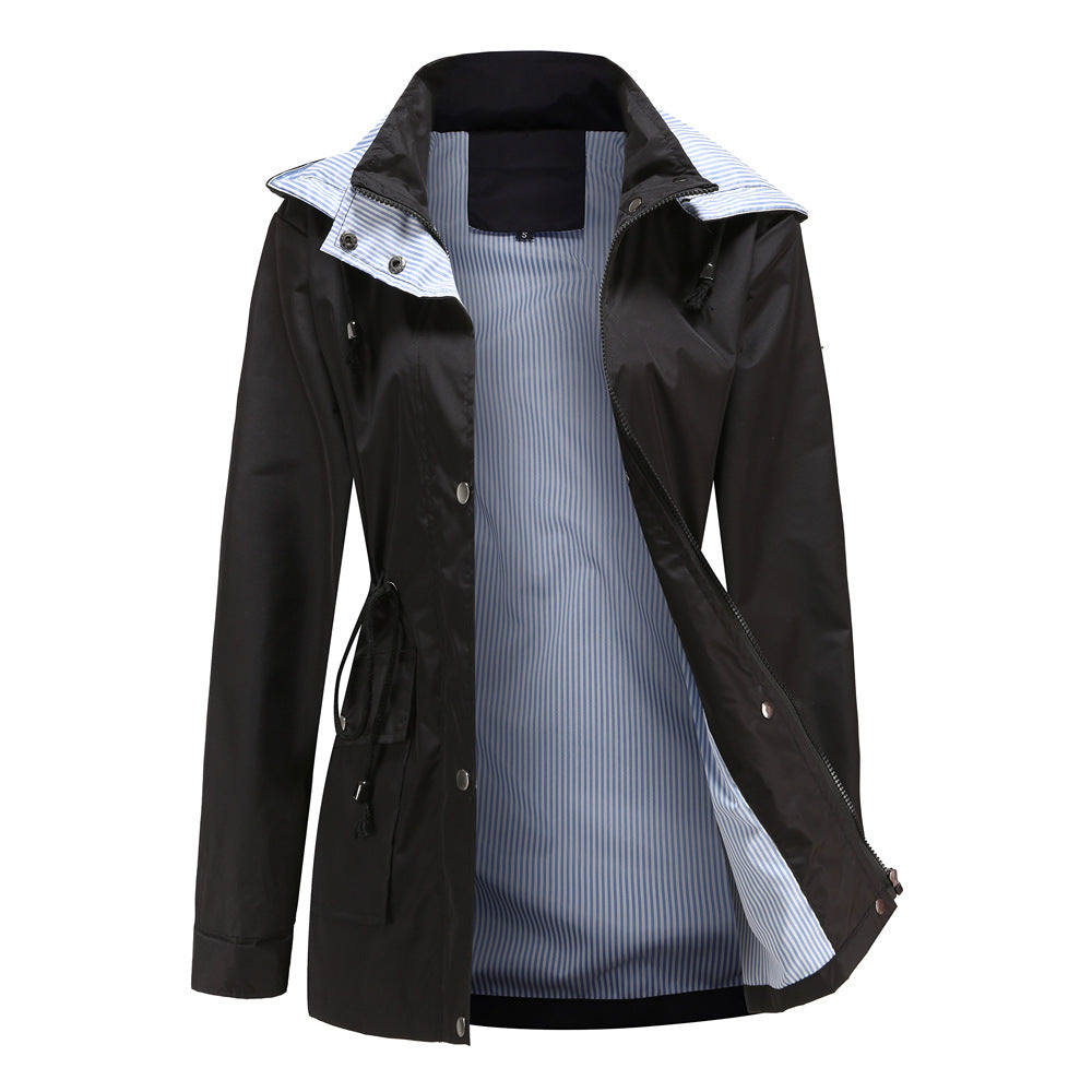 Women's Lightweight Jacket with Striped Lining, Adjustable Waist