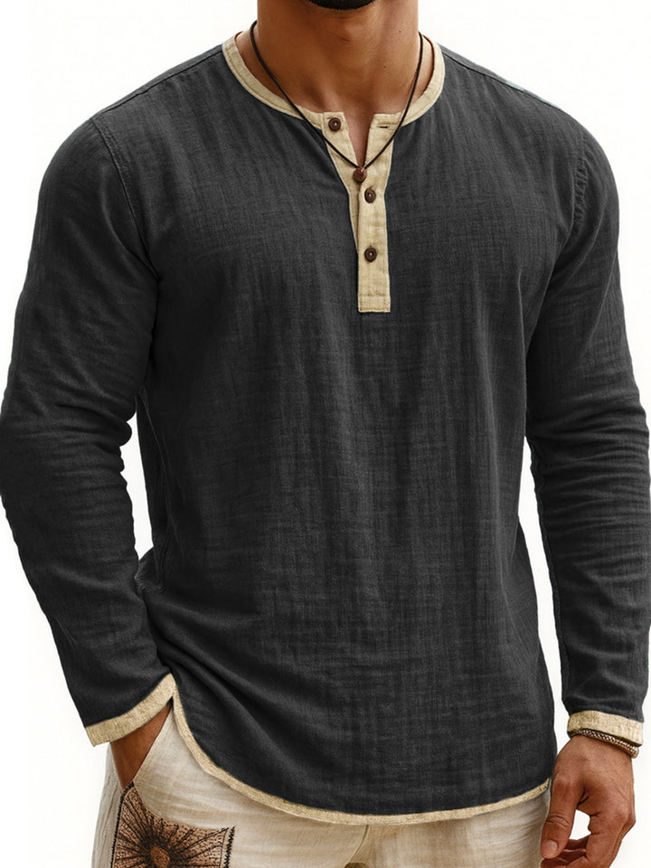 Men's Henley Shirt – Two-Tone, Slim Fit, Long Sleeve Pullover