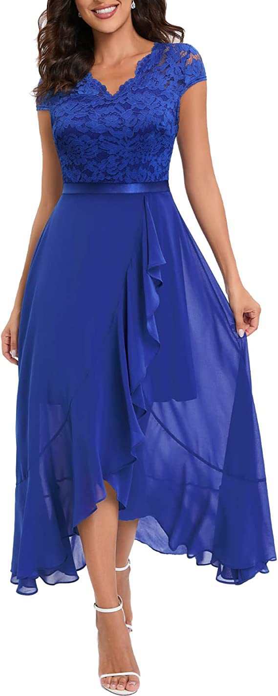 Lace Mesh Midi Dress for Women – High Waist A-Line Gown