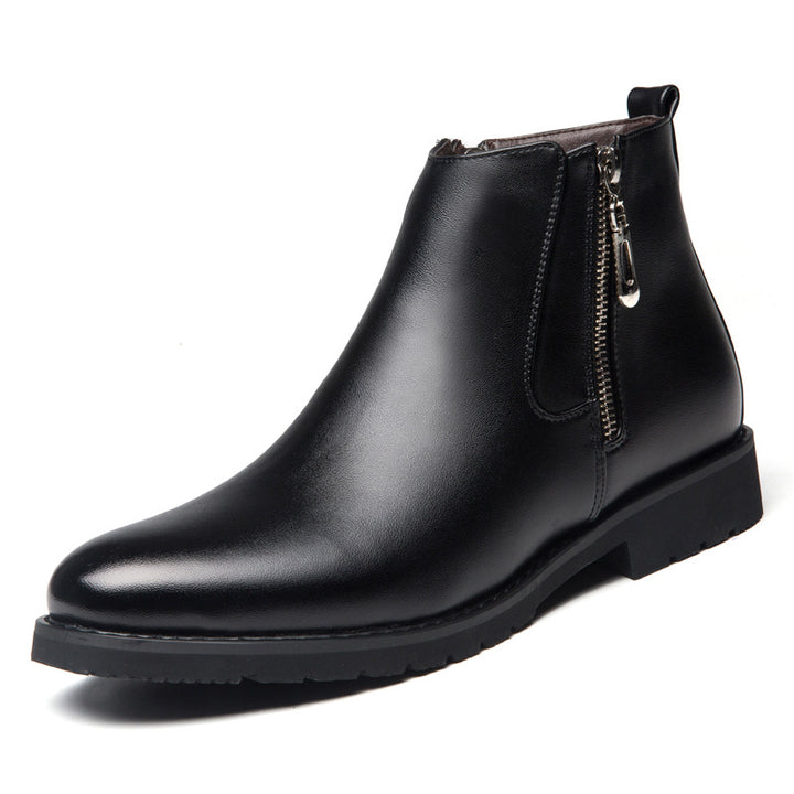 Men's Leather Boot – Pointed Toe, Side Zipper, Warm Lining
