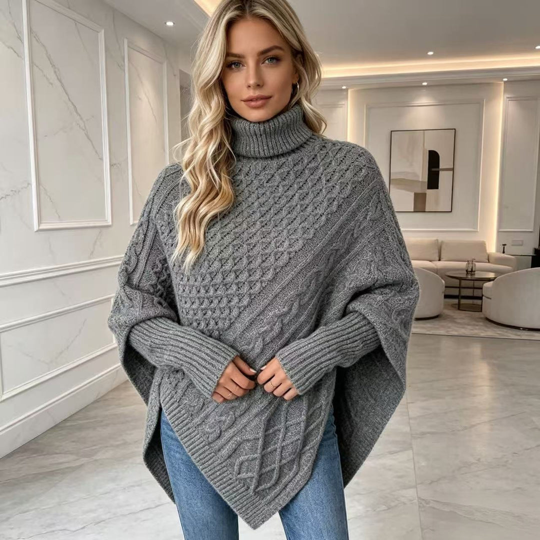 Women's Turtleneck Sweater – Cape-Style, Soft Knit Drape