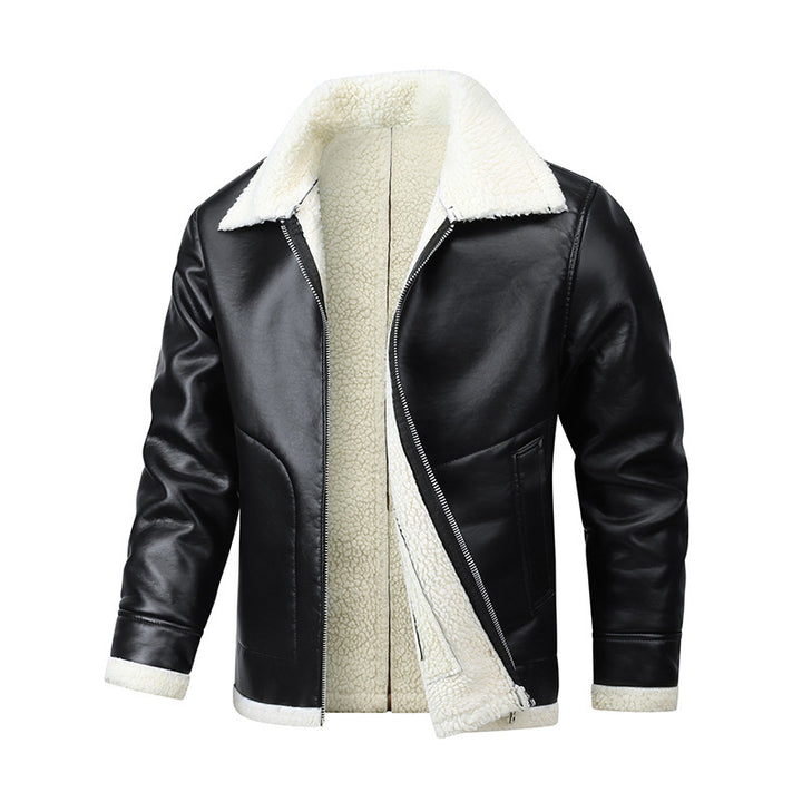 Men's Sheepskin Leather Jacket with Extra Thick Fleece Lining