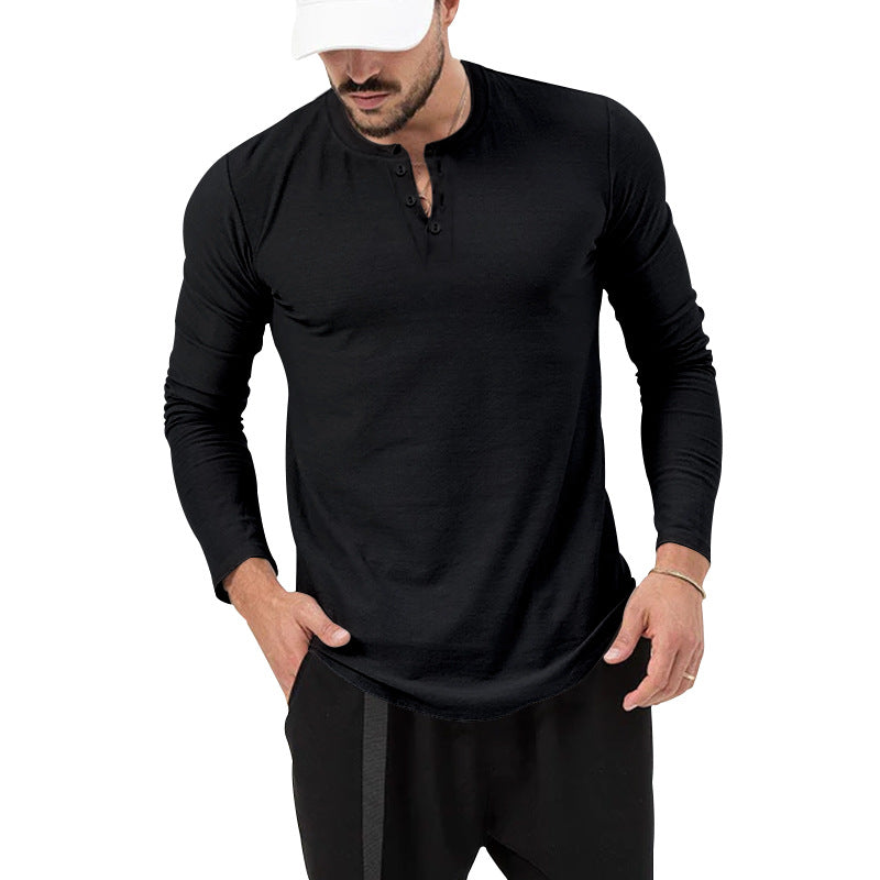 Men's Henley Long Sleeve T-Shirt – Regular Fit, Pullover, Cotton Blend
