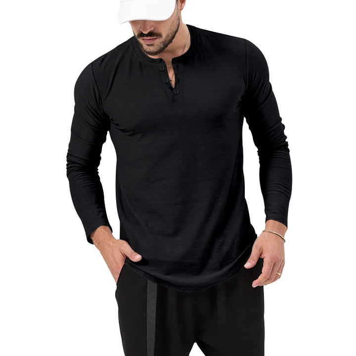Men's Henley Long Sleeve T-Shirt – Regular Fit, Pullover, Cotton Blend