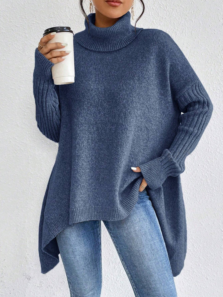 Womens Knitted Turtleneck Sweater – Soft Knit Relaxed Pullover
