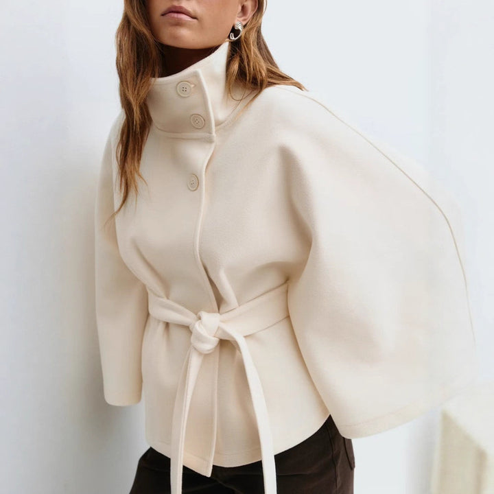 Trench Coat for Women – Stand Collar, Belted Batwing Silhouette