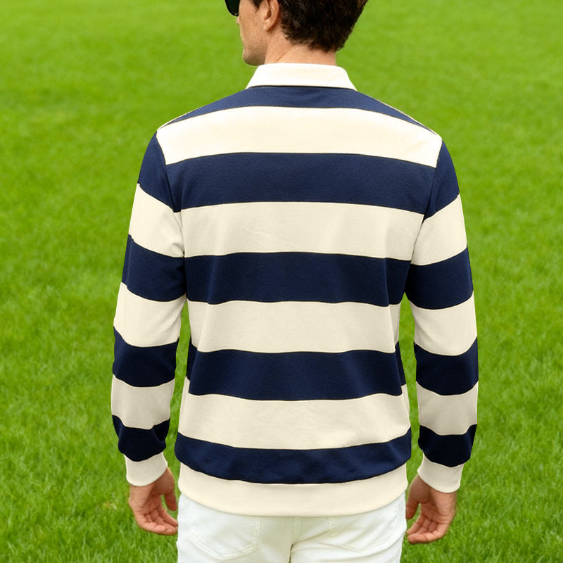 Men's Striped Loose Fit Polo – Asymmetric Preppy Design