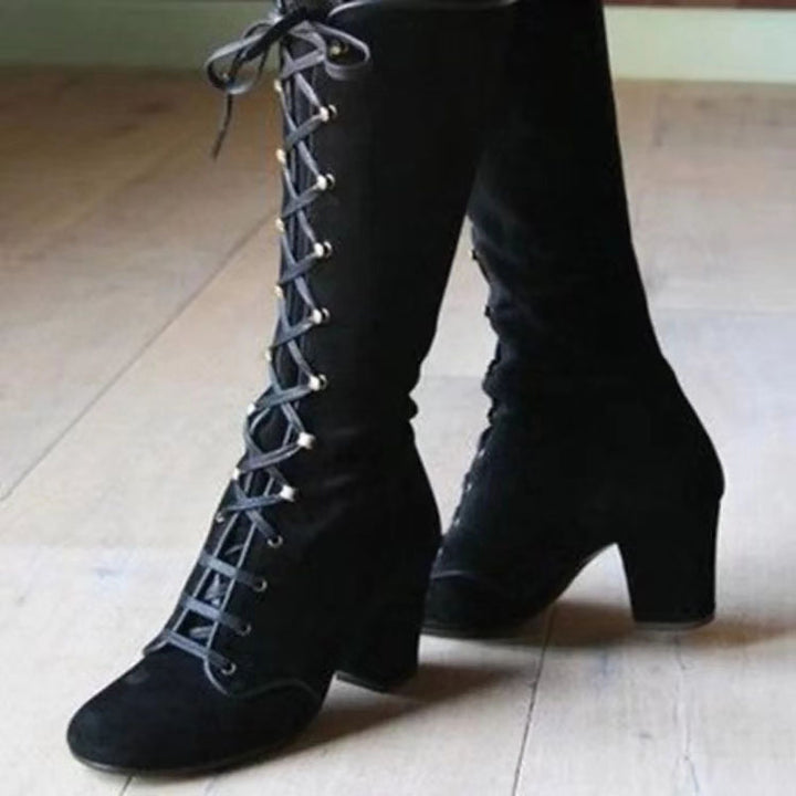 Women's Suede Lace-Up Mid-Heel Riding Boot – Chunky Heel Comfort