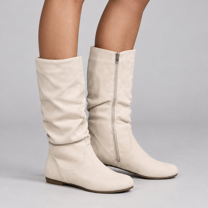 Vegan Leather Mid-Calf Boot for Women – Pleated with Side Zipper