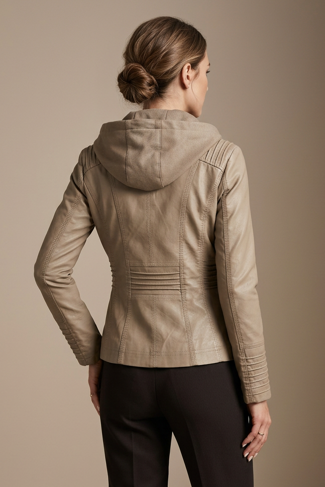 Women's Hooded Vegan Leather Jacket – Detachable Hood & Pockets
