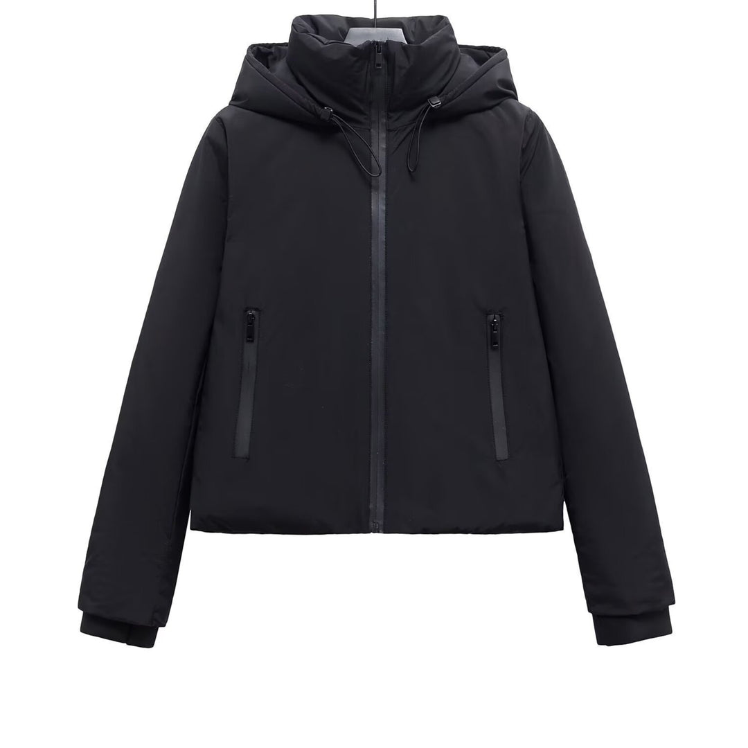 Women's Short Hooded Padded Jacket – Modern Zip-Front Streetwear
