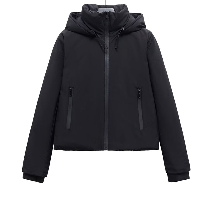 Women's Short Hooded Padded Jacket – Modern Zip-Front Streetwear