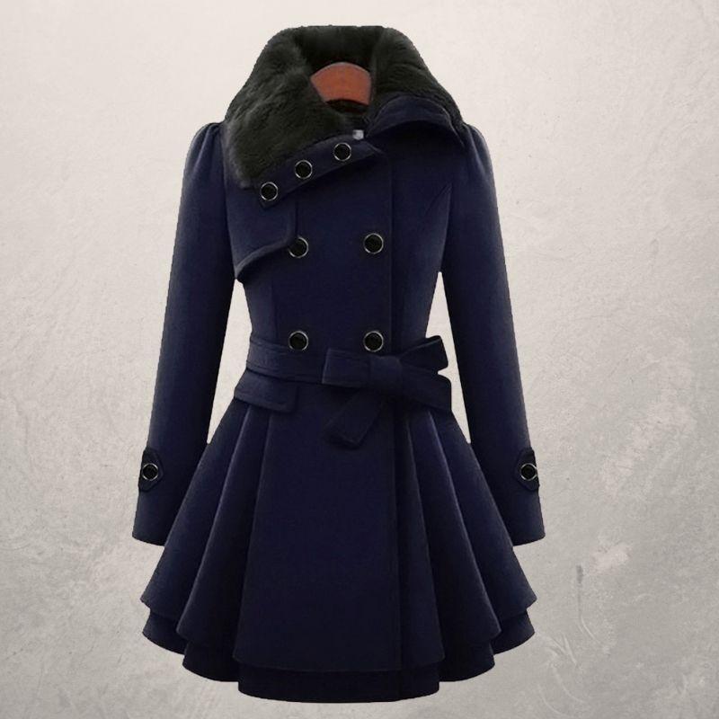 Women's Wool Blend Coat – Double-Breasted Slim Mid-Length Jacket