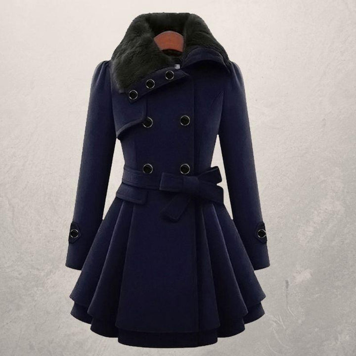 Women's Wool Blend Coat – Double-Breasted Slim Mid-Length Jacket