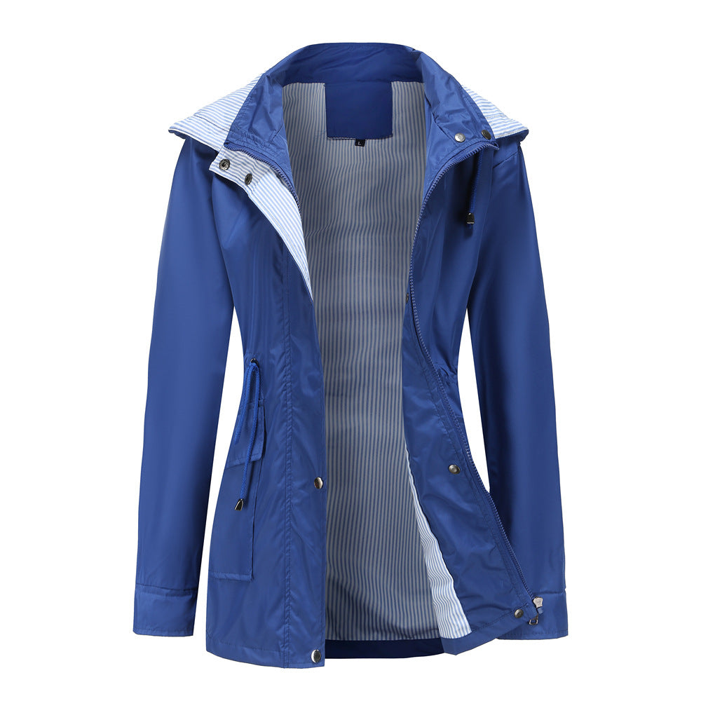 Women's Lightweight Jacket with Striped Lining, Adjustable Waist
