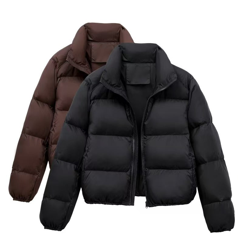 Women's Short Thermal Coat – Thickened Zip Front High Collar