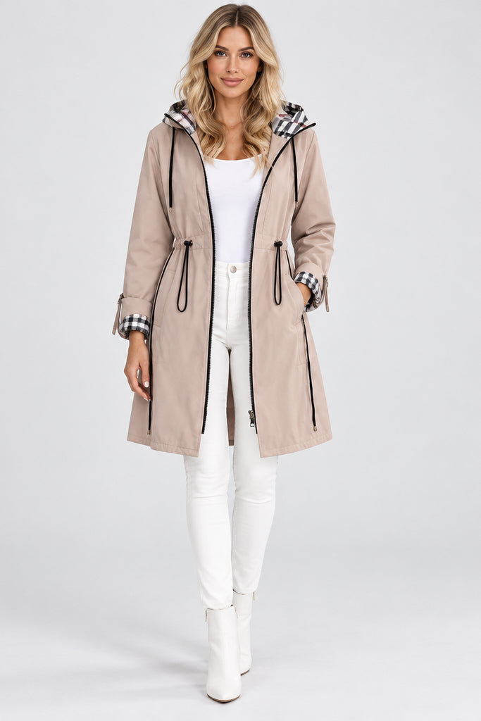 Plaid Chenille Hooded Coat with Pockets – Women's Short Outerwear