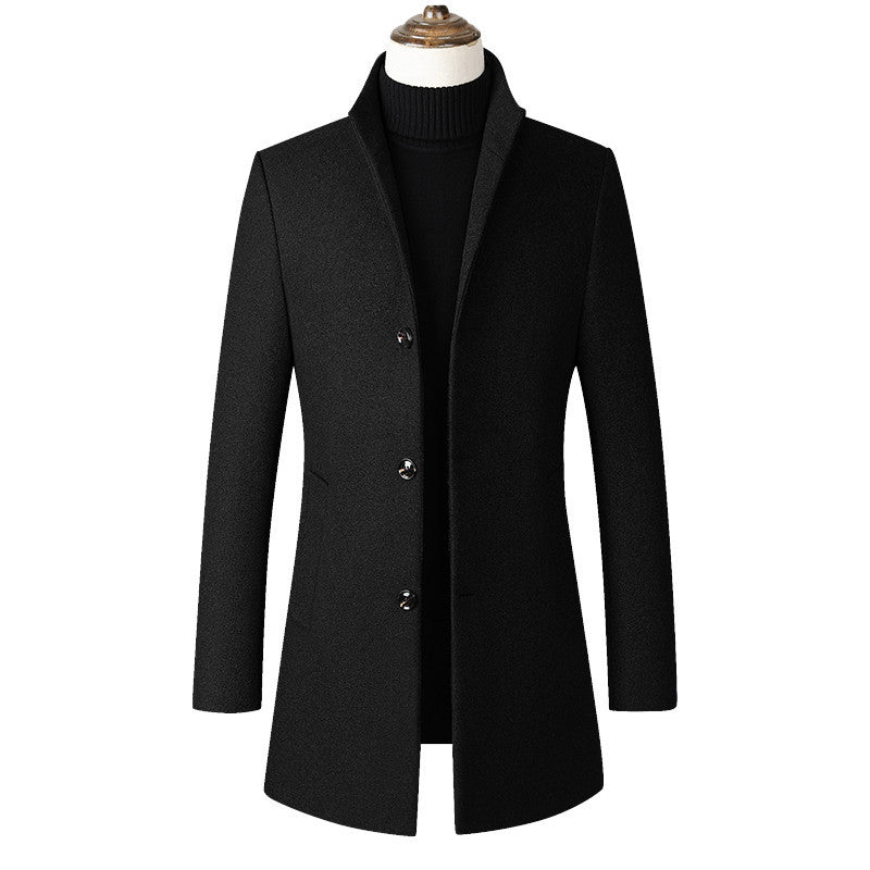 Men's Stand Collar Trench Coat – Mid-Length Streamlined Fit