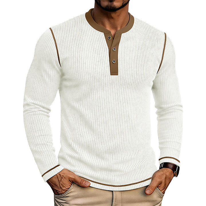 Men’s Colorblock Henley Long Sleeve Cotton T-Shirt – Textured Pullover