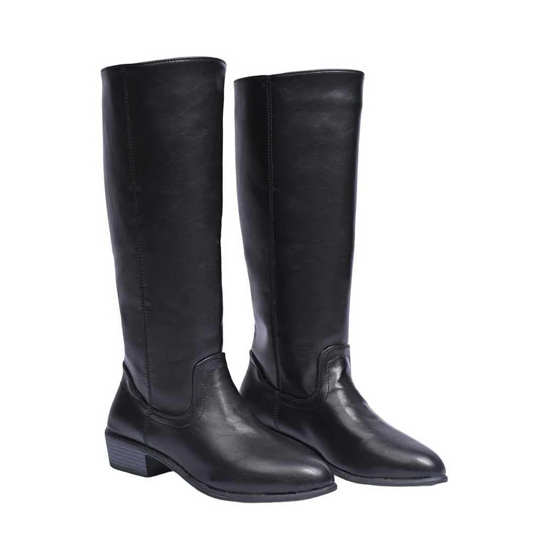 Women's Knee-High Chunky Heel Boot – Classic Round Toe Design